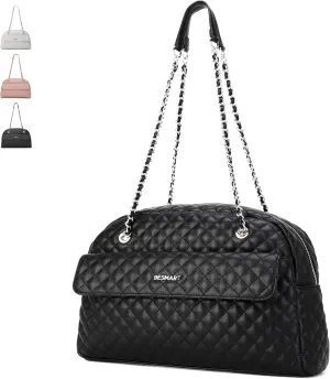 Waterproof Handbags Women's Shoulder Bag, Soft PU Vegan Leather Top Handle Bag Ladies Rhombic Jacquard Evening Bag