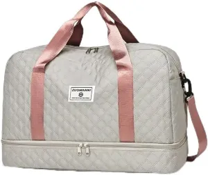Waterproof Large-Capacity Gym Duffel Bag – Durable Nylon Travel Luggage with Shoe Compartment & Multi-Pocket Organizer – Ideal for Gym, Travel & Weekend Trips, Available in 10 Colors (Grey and Pink)
