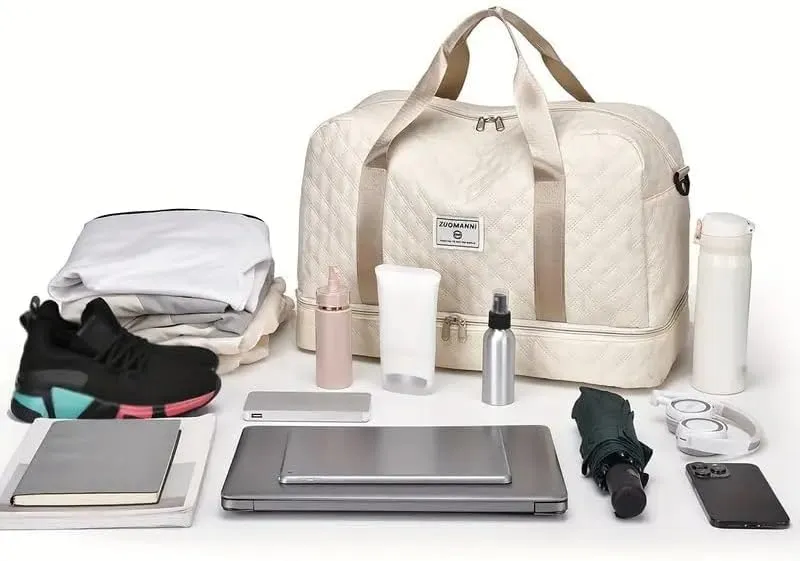 Waterproof Large-Capacity Gym Duffel Bag – Durable Nylon Travel Luggage with Shoe Compartment & Multi-Pocket Organizer – Ideal for Gym, Travel & Weekend Trips, Available in 10 Colors (Grey and Pink)