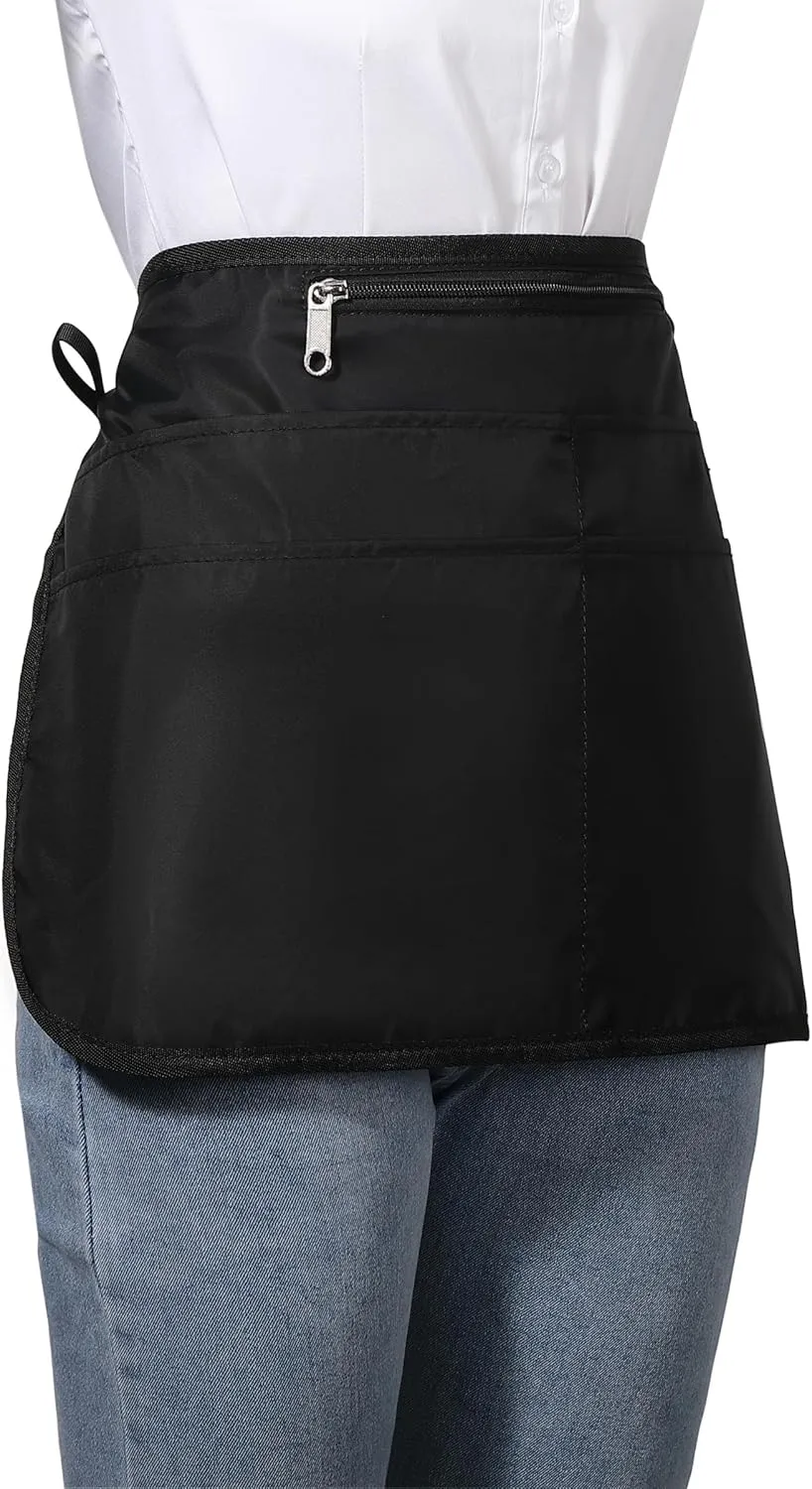Waterproof Server Apron for Women with 6 Pockets,Quickly Put on and Take off Waitress Apron,Work Apron for Bartender Barista