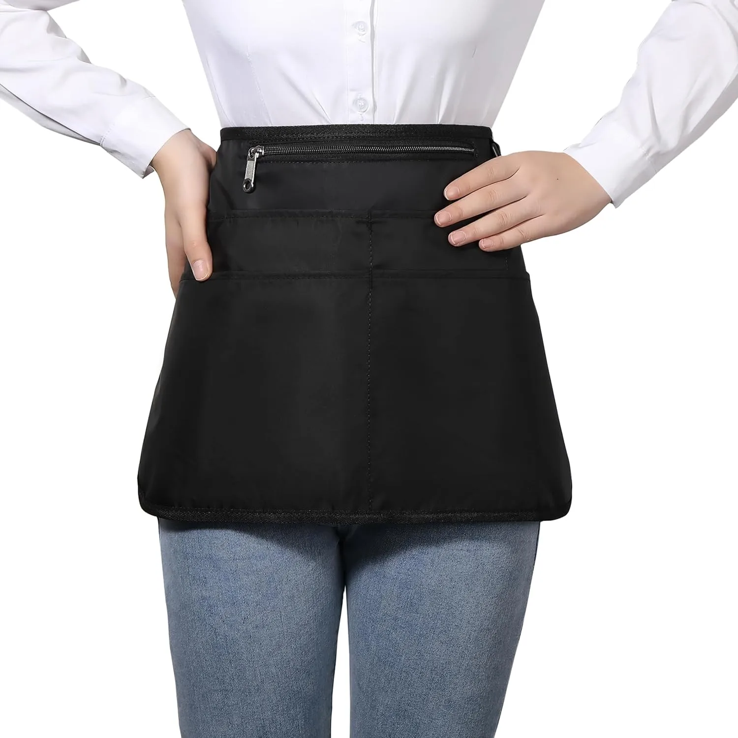 Waterproof Server Apron for Women with 6 Pockets,Quickly Put on and Take off Waitress Apron,Work Apron for Bartender Barista