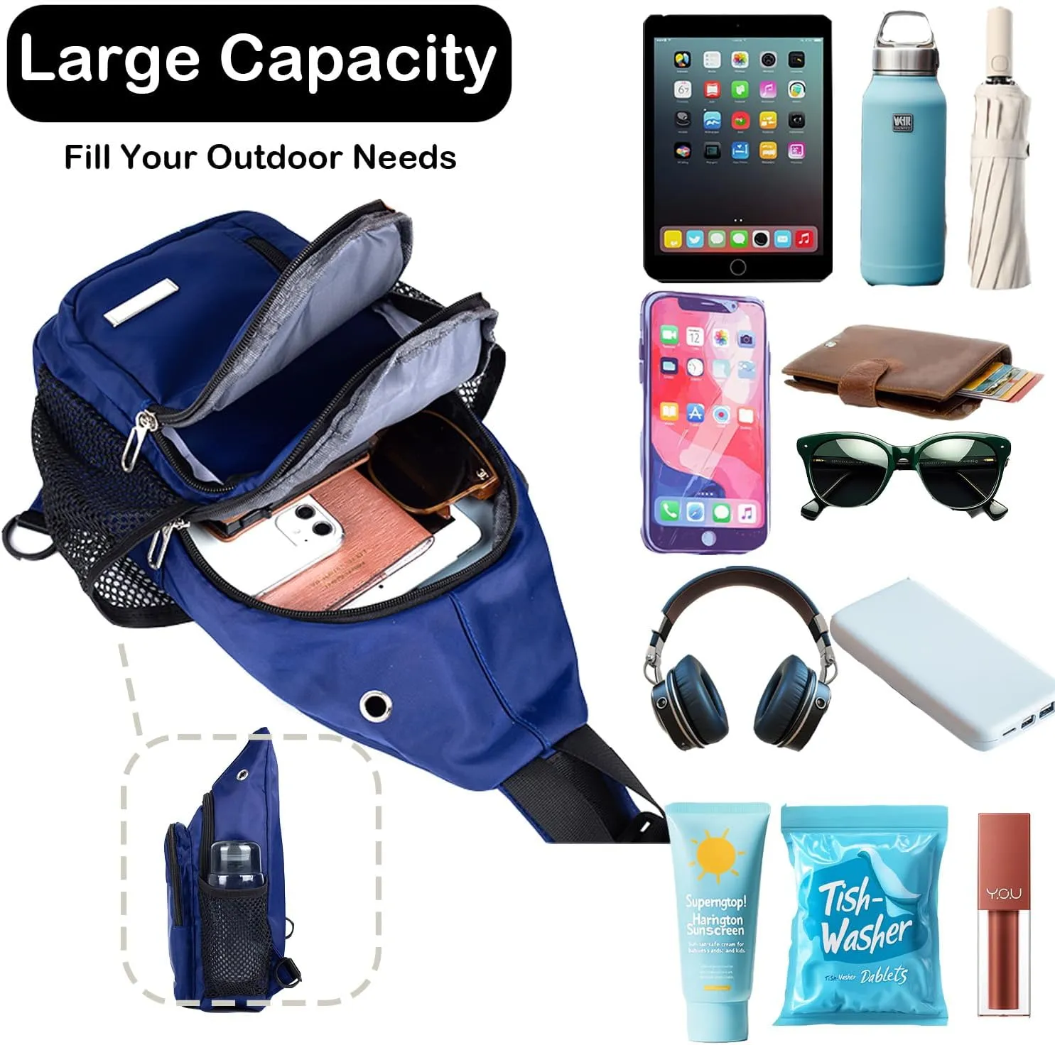 Waterproof Sling Backpack Crossbody Sling Bag, Cross Bag Adjustable Travel Hiking Essentials Casual Daypack Multipurpose Chest Bag Purse for Women Men