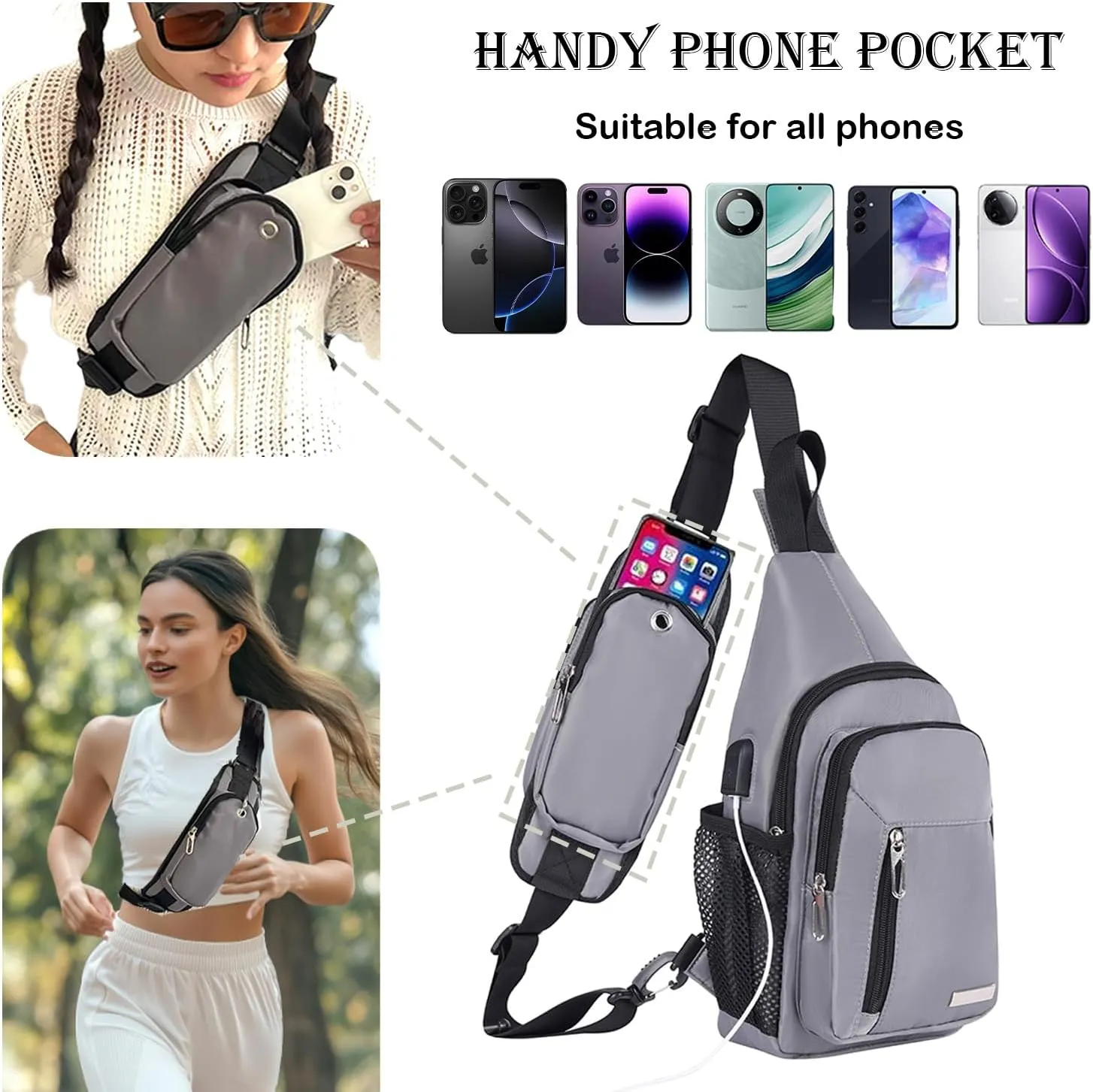 Waterproof Sling Backpack Crossbody Sling Bag for Women Men, Multipurpose Travel Hiking Adjustable Chest Bag Casual Daypack with Pocket