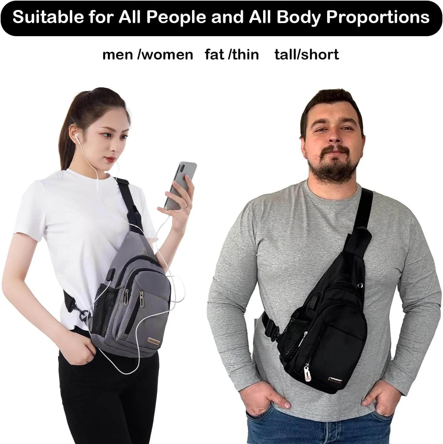 Waterproof Sling Backpack Crossbody Sling Bag for Women Men, Multipurpose Travel Hiking Adjustable Chest Bag Casual Daypack with Pocket