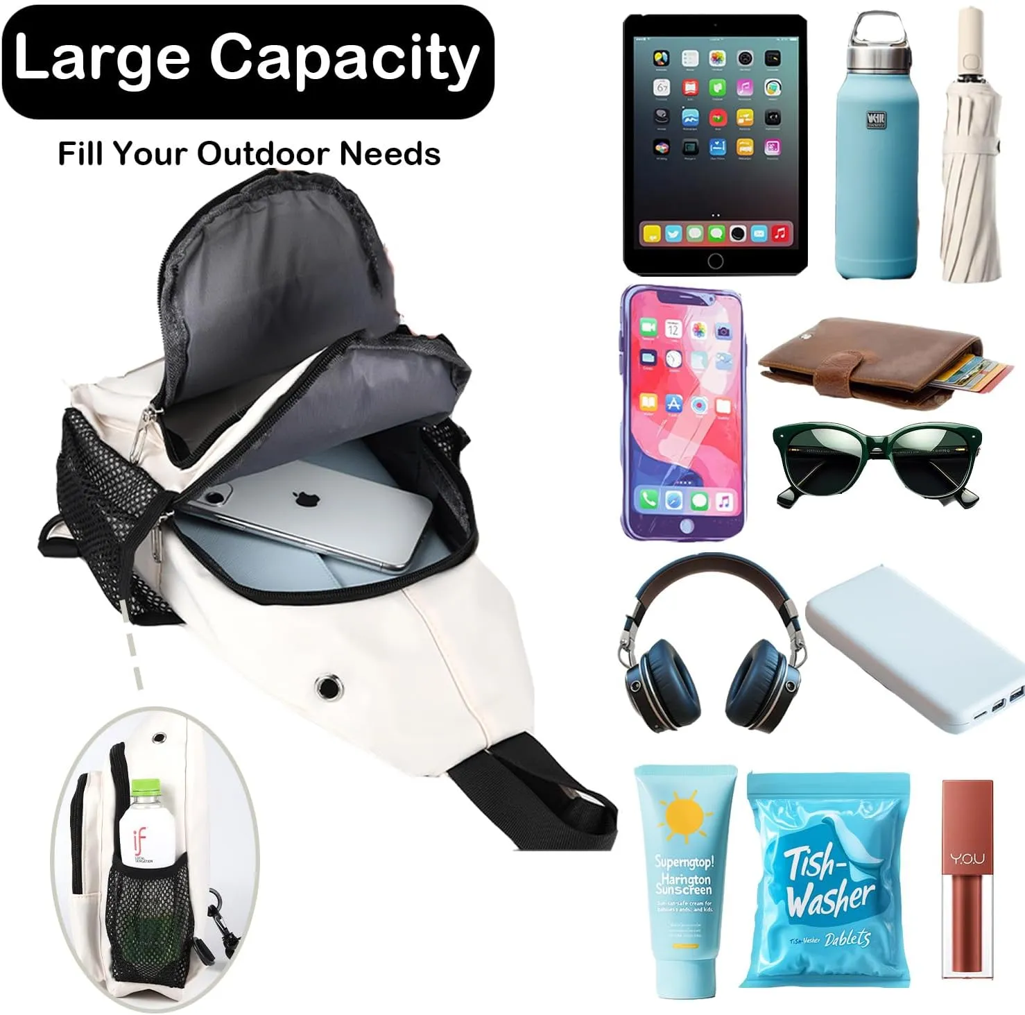 Waterproof Sling Backpack Crossbody Sling Bag for Women Men, Multipurpose Travel Hiking Adjustable Chest Bag Casual Daypack