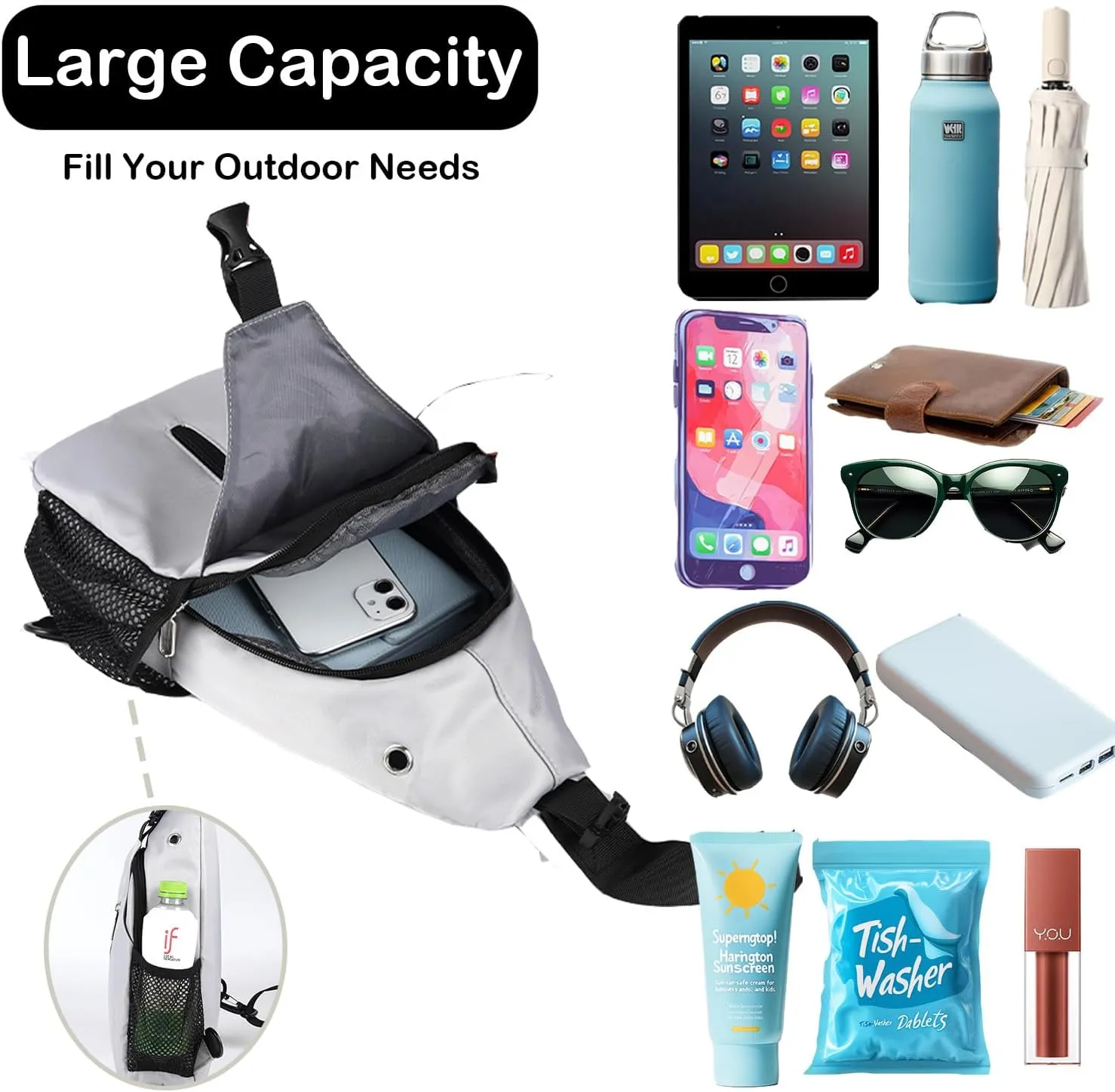 Waterproof Sling Backpack Crossbody Sling Bag for Women Men, Multipurpose Travel Hiking Adjustable Chest Bag Casual Daypack