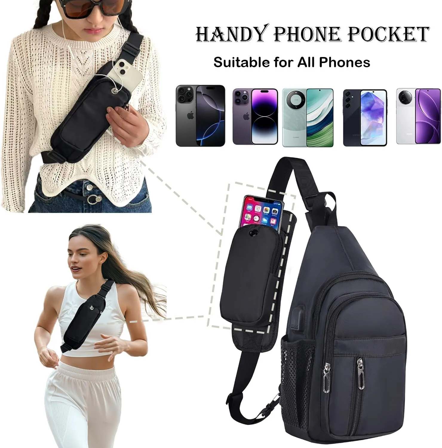 Waterproof Sling Backpack Crossbody Sling Bag for Women Men, Multipurpose Travel Hiking Adjustable Chest Bag Casual Daypack