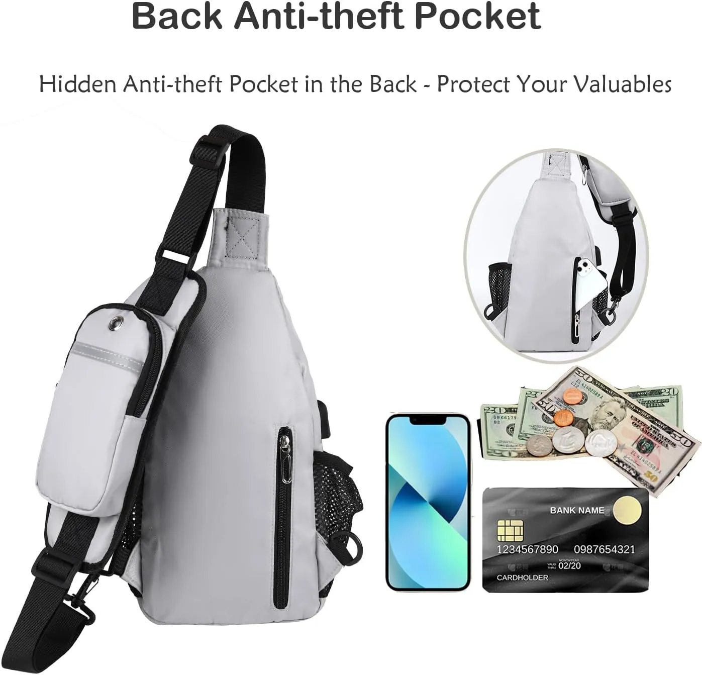 Waterproof Sling Backpack Crossbody Sling Bag for Women Men, Multipurpose Travel Hiking Adjustable Chest Bag Casual Daypack