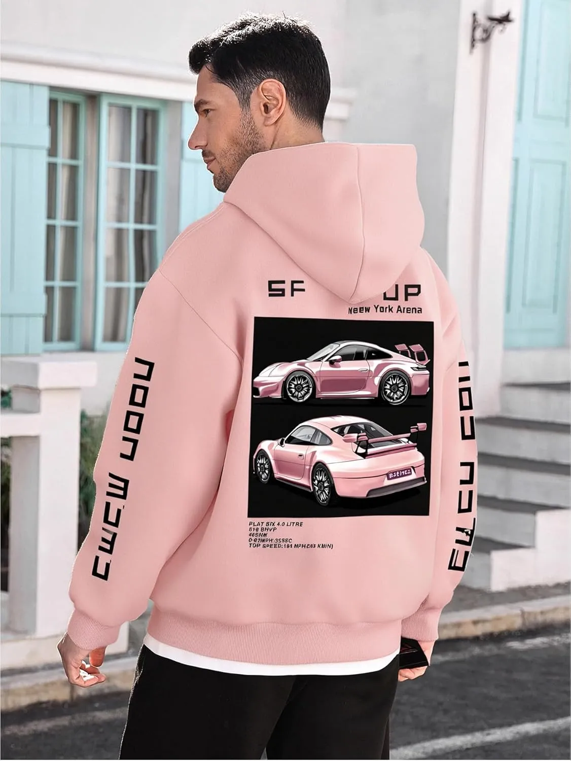 WDIRARA Men's Graphic Print Drop Shoulder Zipper Hoodies Long Sleeve Sweatshirts with Pockets