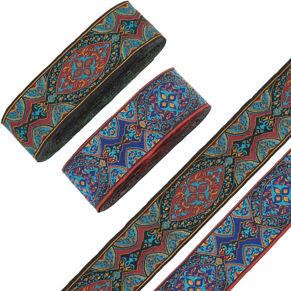 WEBEEDY 15.3 Yards Boho Ribbon Trim,5cm/1.97in Jacquard Fabric Woven Trim Tape Embroidered Patterned Ribbon for Headband Decoration,Handbag Strap,Cloth Embellishments,Gift Wrapping,Sewing DIY Craft