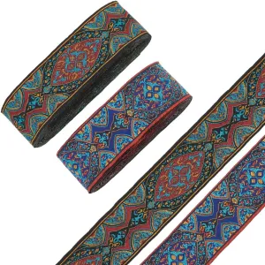 WEBEEDY 15.3 Yards Boho Ribbon Trim,5cm/1.97in Jacquard Fabric Woven Trim Tape Embroidered Patterned Ribbon for Headband Decoration,Handbag Strap,Cloth Embellishments,Gift Wrapping,Sewing DIY Craft