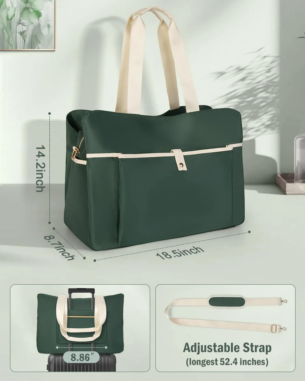 Wedama Large Tote Gym Bag for Women, Weekender Bags Travel Duffel Overnight Carry on Bag Women Labor Delivery with Wet Pocket for Travel Sport, Dark Green