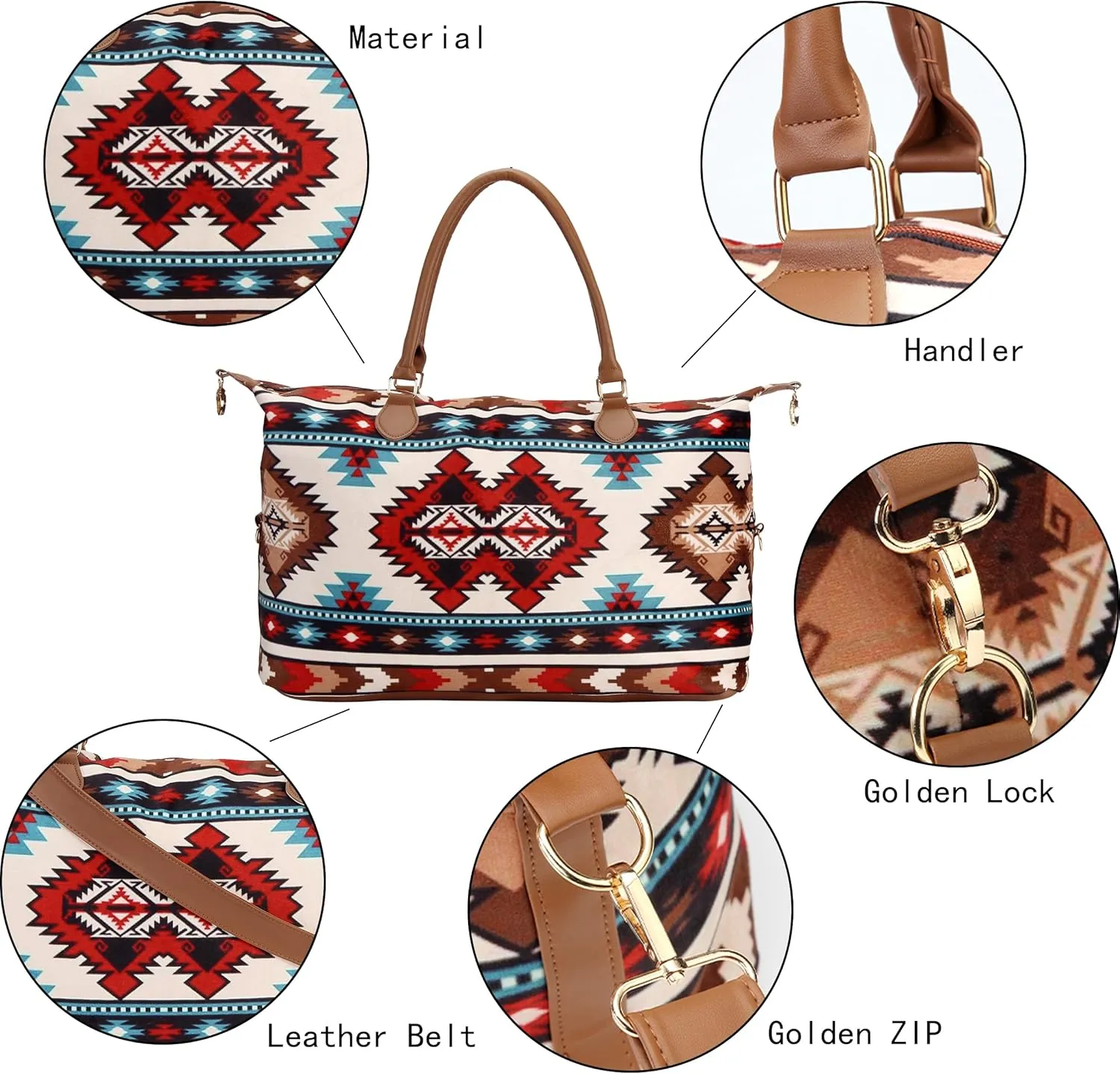 Weekender Bag Duffle Bag For Women Large Travel Tote Bag Overnight Weekend Bags With Shoulder Strap Cow Leopard Atzec…