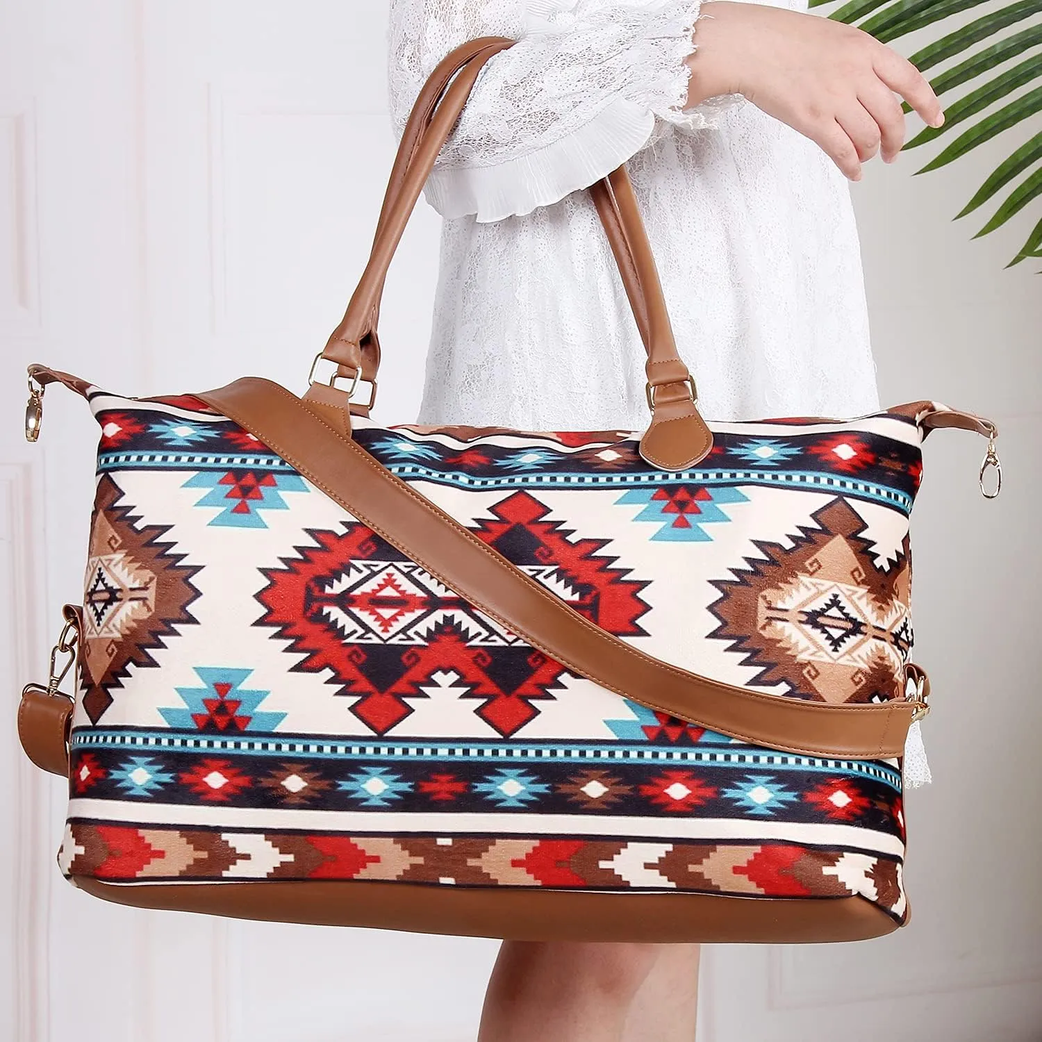 Weekender Bag Duffle Bag For Women Large Travel Tote Bag Overnight Weekend Bags With Shoulder Strap Cow Leopard Atzec…