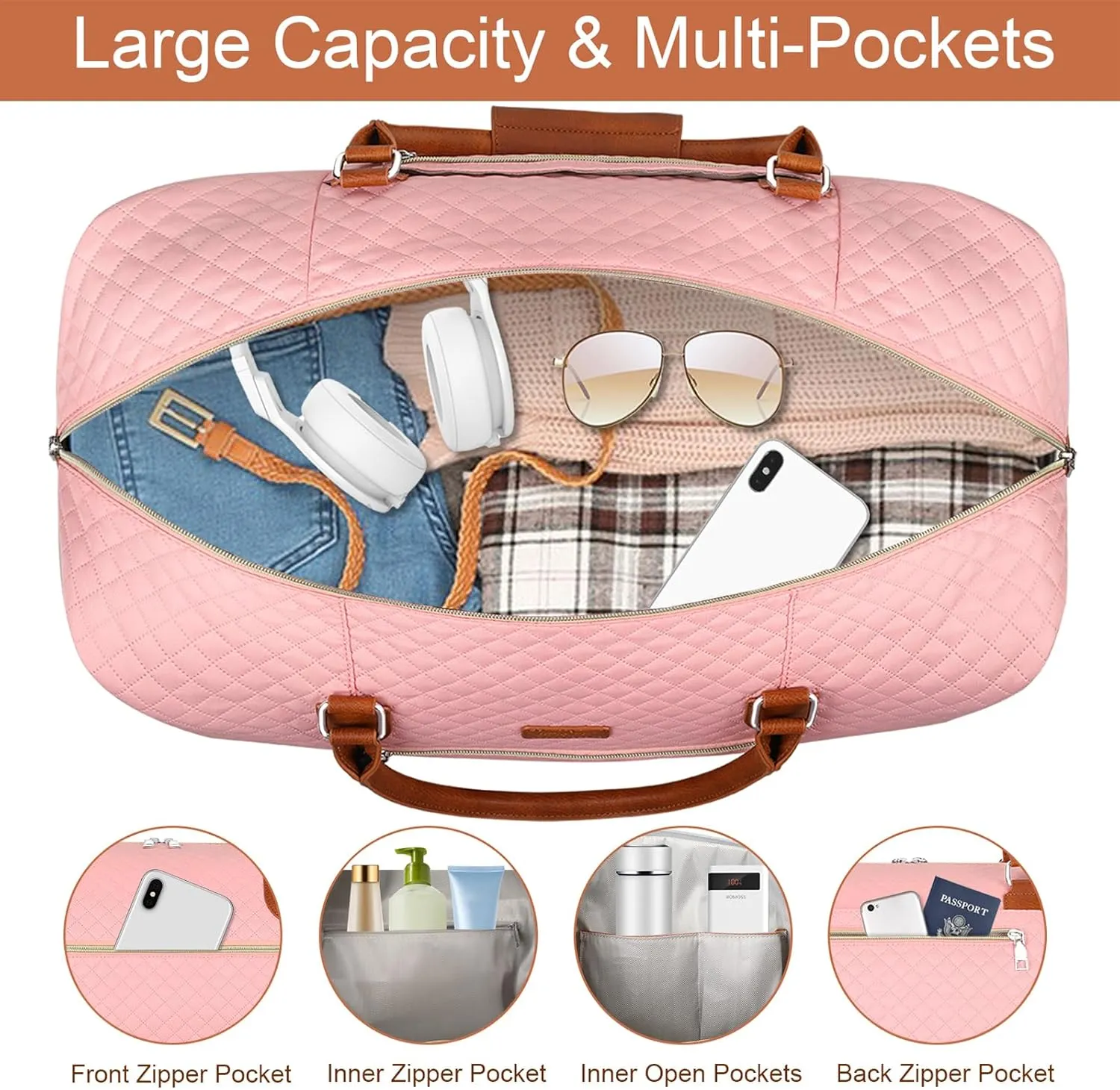 Weekender Bag for Women, Travel Duffel Bag Carry On Overnight Bag with Shoe Compartment Large Nylon Travel Weekend Tote Bag