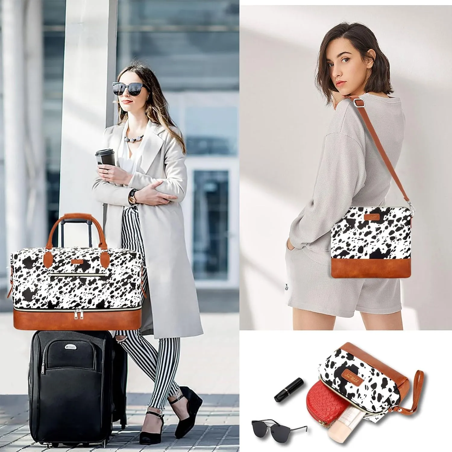 Weekender Bag for Women, Travel Duffel Bag Carry On Overnight Bag with Shoe Compartment Large Nylon Travel Weekend Tote Bag