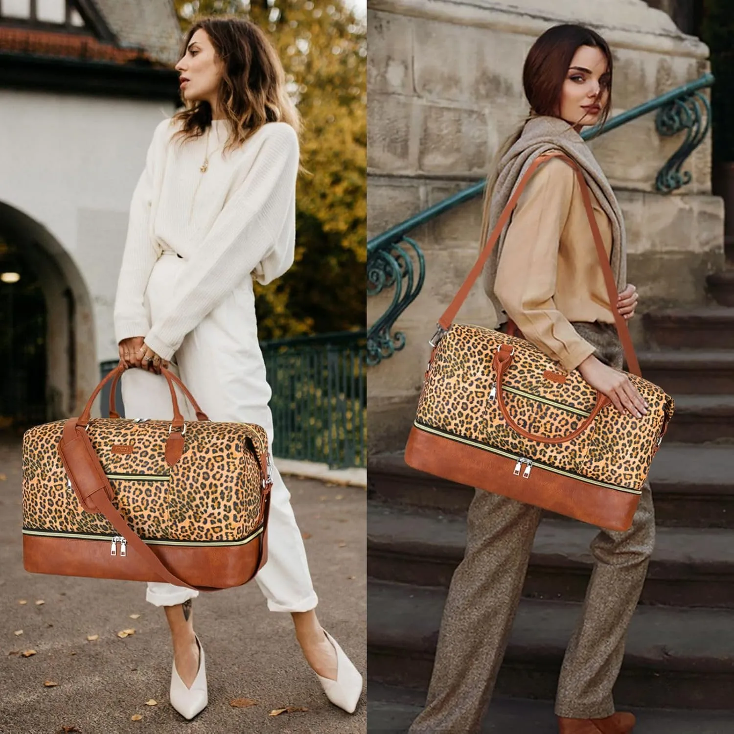 Weekender Bag for Women, Travel Duffel Bag Carry On Overnight Bag with Shoe Compartment Large Nylon Travel Weekend Tote Bag