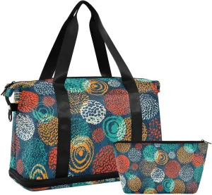 Weekender Bag Set Colored Circle Sport Travel Duffel Bag Large Tote Bag with Shoe Compartment