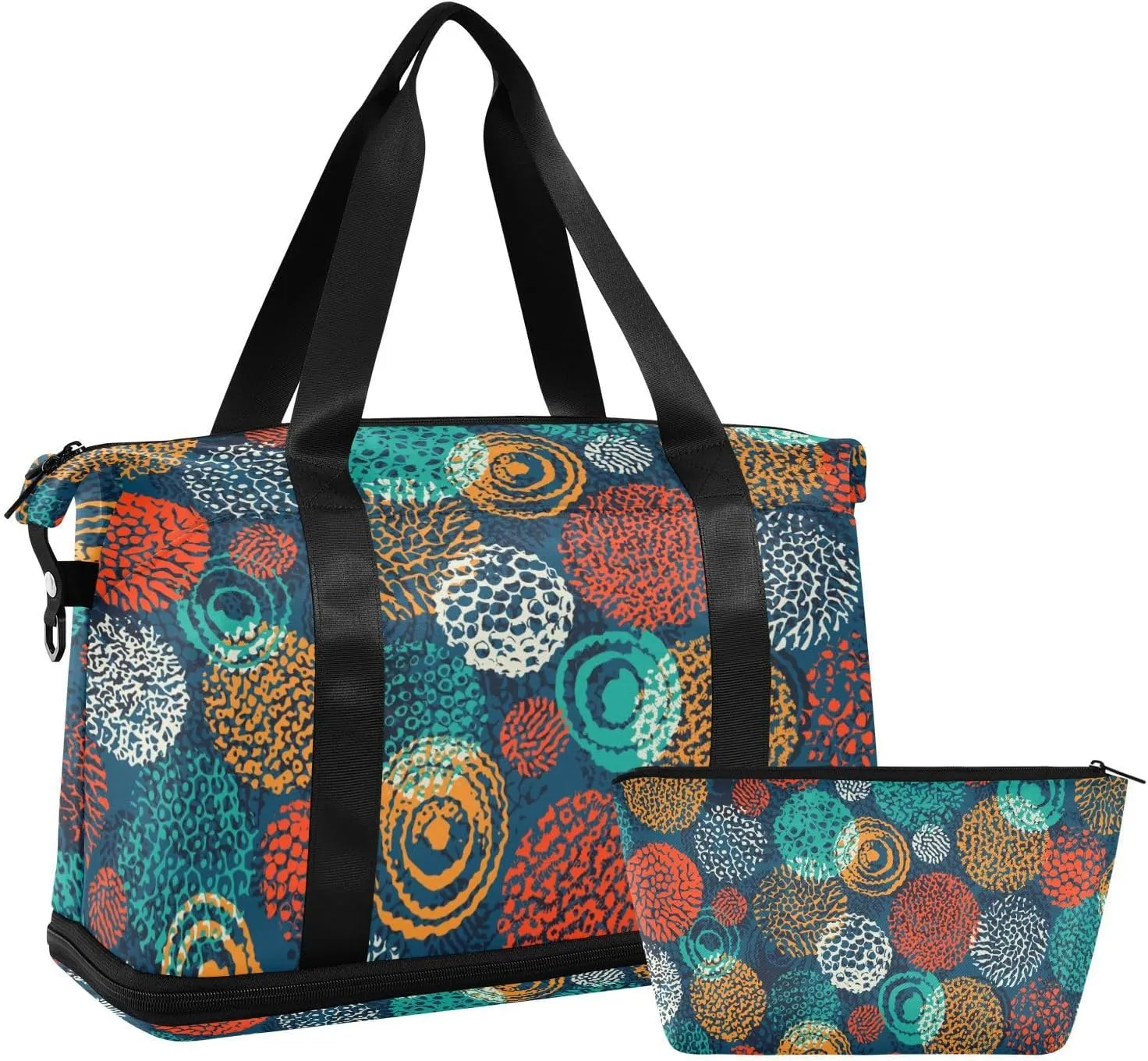 Weekender Bag Set Colored Circle Sport Travel Duffel Bag Large Tote Bag with Shoe Compartment