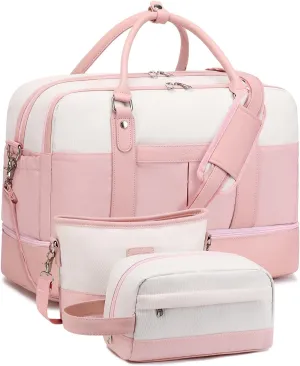 Weekender Bags for Women Overnight Bag Large Canvas Travel Duffel Bag with Shoe Compartment Carry On Tote Bag 3Pcs Set