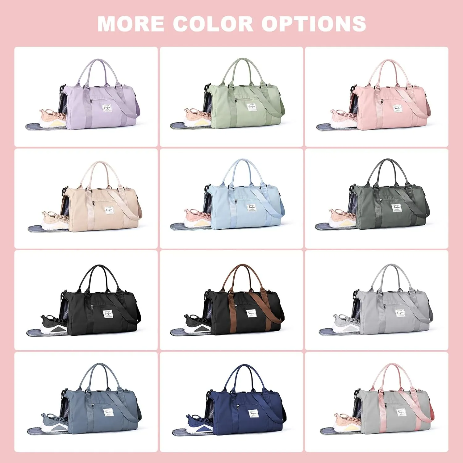 Weekender Gym Duffel Bags for Women Pink with Toiletry Bag, Travel Totes Bag for Airplane, Cute Sports Gym Dance Bag Overnight Luggage Bag with Wet Pocket Shoe Compartment, Carry On Hospital Bag