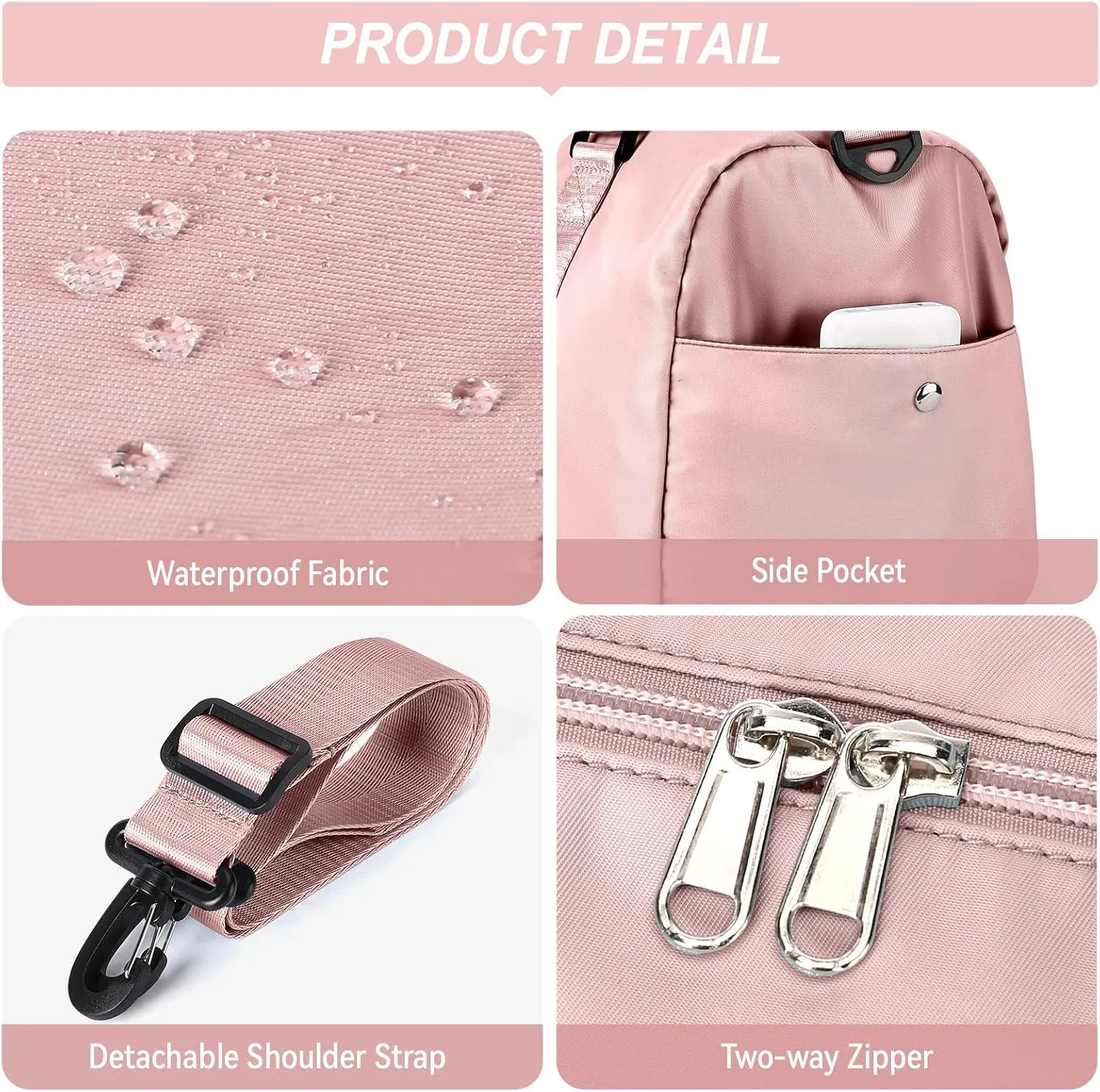 Weekender Gym Duffel Bags for Women Pink with Toiletry Bag, Travel Totes Bag for Airplane, Cute Sports Gym Dance Bag Overnight Luggage Bag with Wet Pocket Shoe Compartment, Carry On Hospital Bag