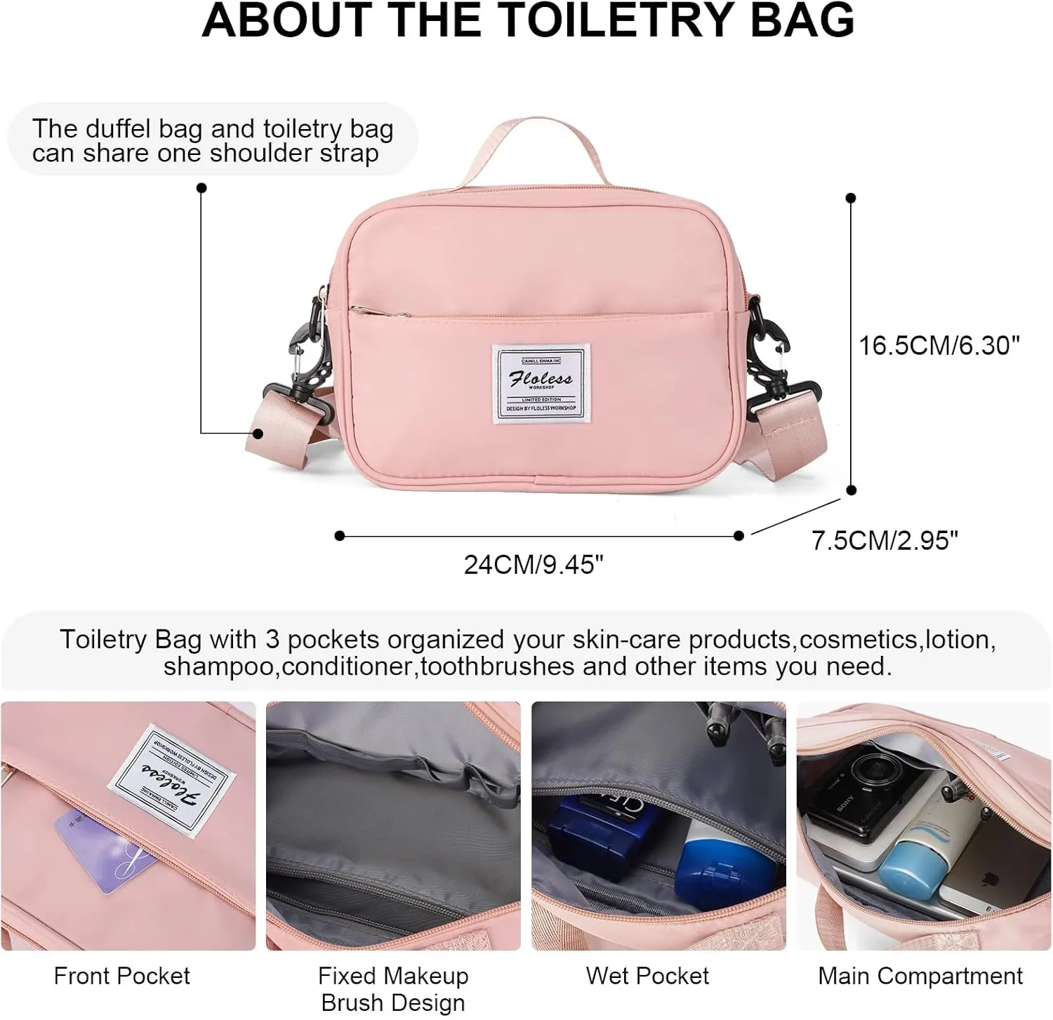 Weekender Gym Duffel Bags for Women Pink with Toiletry Bag, Travel Totes Bag for Airplane, Cute Sports Gym Dance Bag Overnight Luggage Bag with Wet Pocket Shoe Compartment, Carry On Hospital Bag