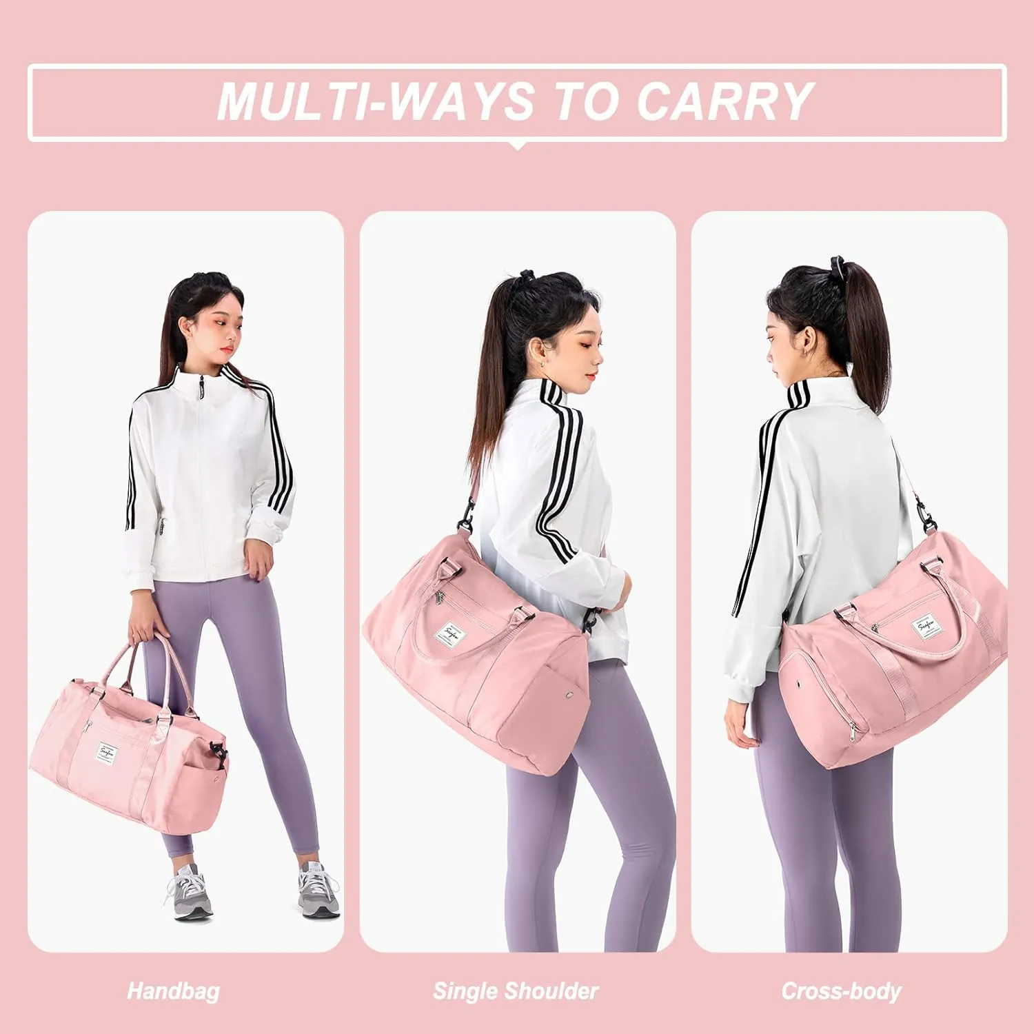 Weekender Gym Duffel Bags for Women Pink with Toiletry Bag, Travel Totes Bag for Airplane, Cute Sports Gym Dance Bag Overnight Luggage Bag with Wet Pocket Shoe Compartment, Carry On Hospital Bag