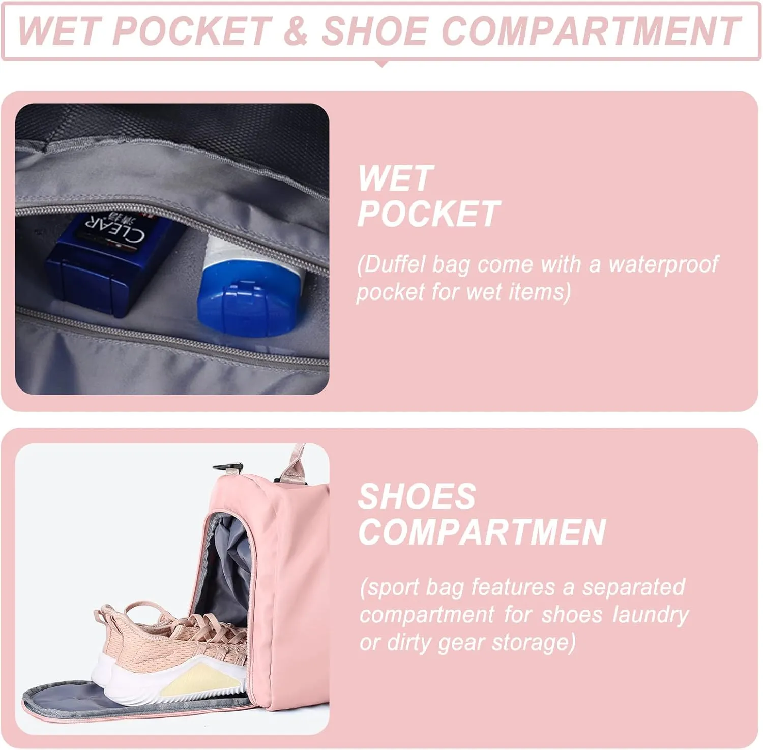 Weekender Gym Duffel Bags for Women Pink with Toiletry Bag, Travel Totes Bag for Airplane, Cute Sports Gym Dance Bag Overnight Luggage Bag with Wet Pocket Shoe Compartment, Carry On Hospital Bag