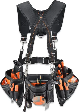 WELKINLAND Tool belt with suspenders, Tool belt suspenders for men, Tool belts for men construction, Tool belt pouches, Framer tool belt with suspenders, Carpenter tool belt with suspenders
