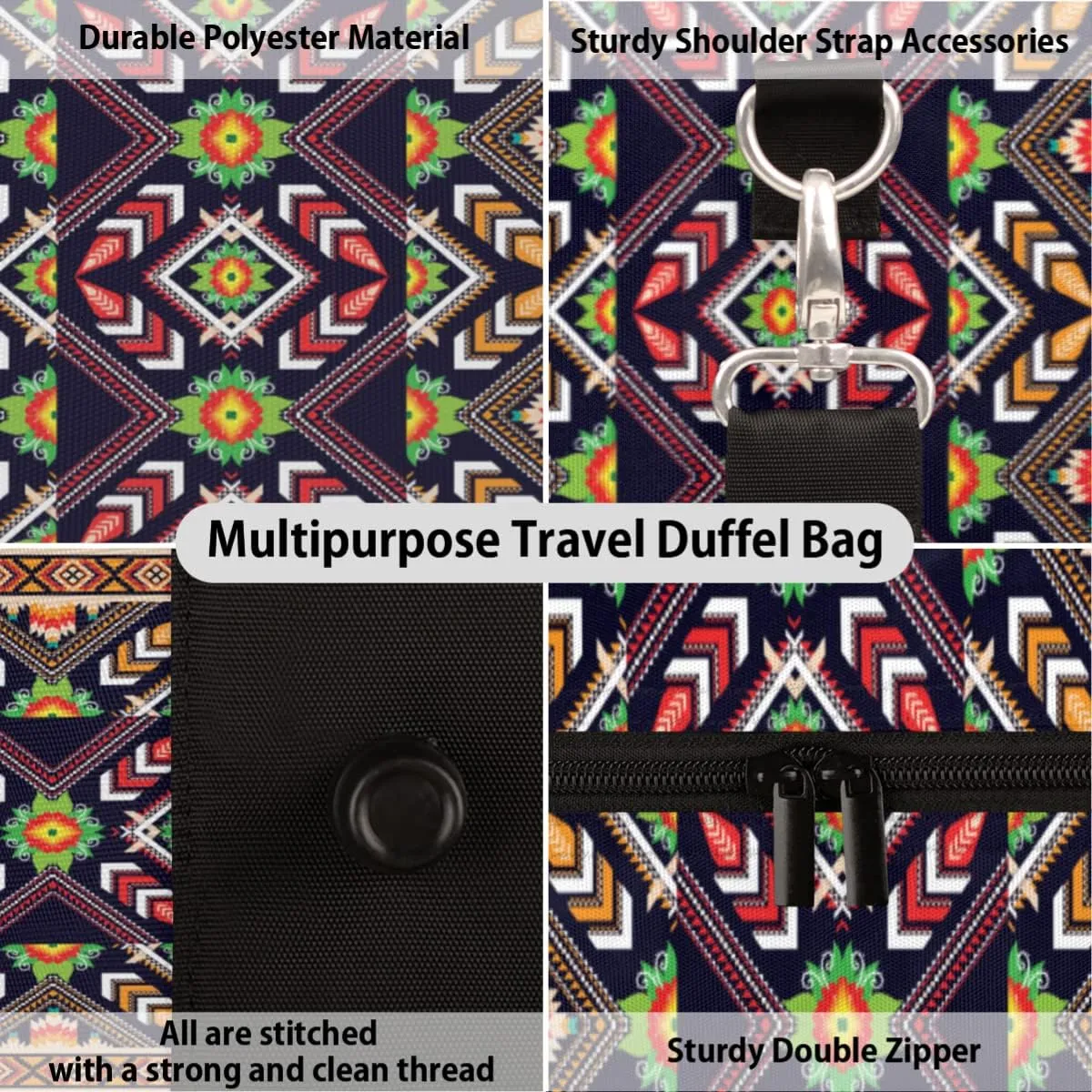 Western Aztec Sport Gym Bag for Women and Men Boho Flower Small Travel Duffel Bag Waterproof Weekender Overnight Bag Lightweight Carry on bag Foldable Gymbag for Training Swim Yoga Traveling Handbag