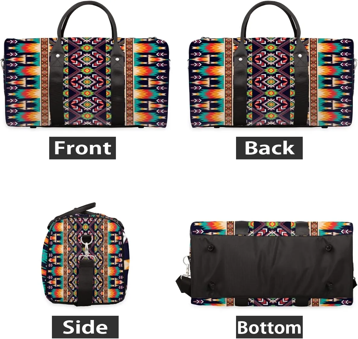 Western Aztec Sport Gym Bag for Women and Men Boho Flower Small Travel Duffel Bag Waterproof Weekender Overnight Bag Lightweight Carry on bag Foldable Gymbag for Training Swim Yoga Traveling Handbag