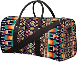 Western Aztec Sport Gym Bag for Women and Men Boho Flower Small Travel Duffel Bag Waterproof Weekender Overnight Bag Lightweight Carry on bag Foldable Gymbag for Training Swim Yoga Traveling Handbag
