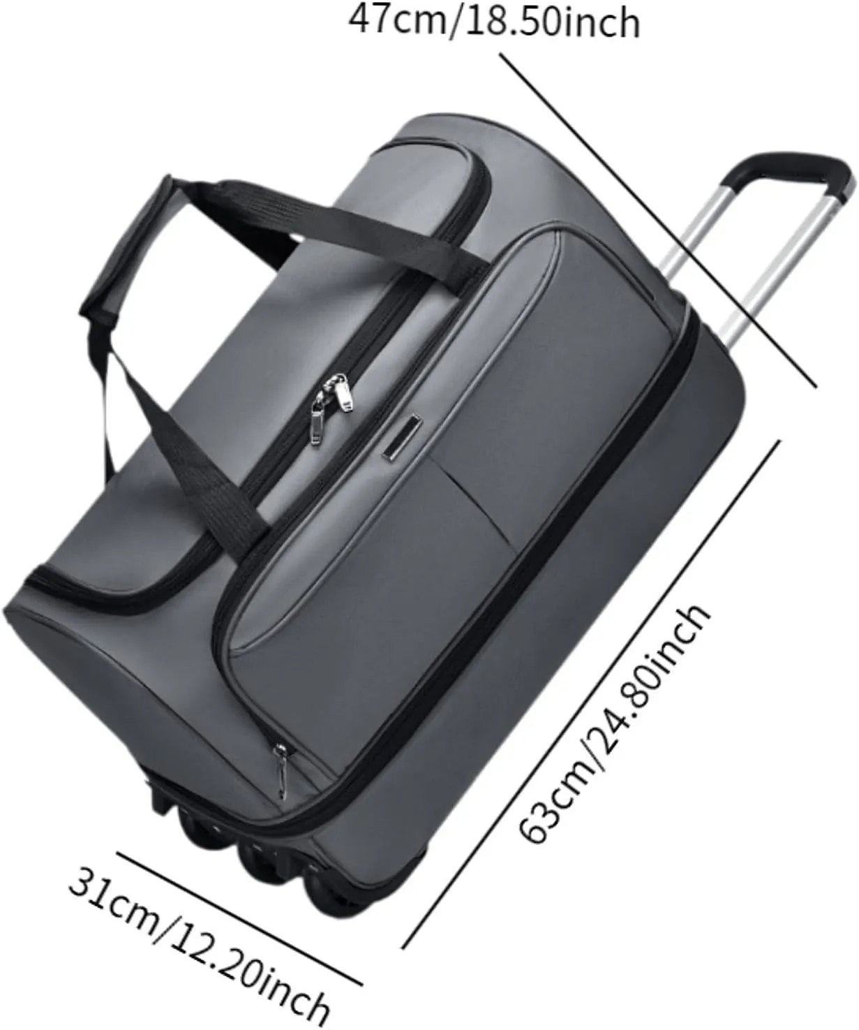 Wheeled Duffel Bag Suitcase Carrier Heavy Duty Rolling Garment Bag Trolley Bag for Picnic Traveling Outdoor Men Business Trip, gray, L