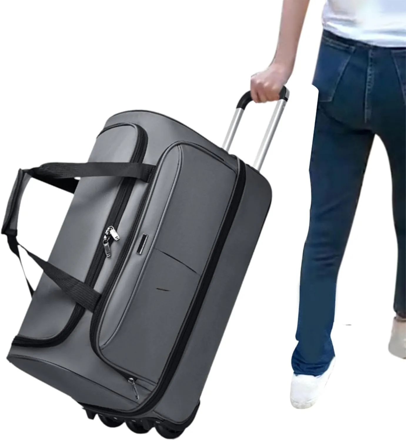 Wheeled Duffel Bag Suitcase Carrier Heavy Duty Rolling Garment Bag Trolley Bag for Picnic Traveling Outdoor Men Business Trip, gray, L
