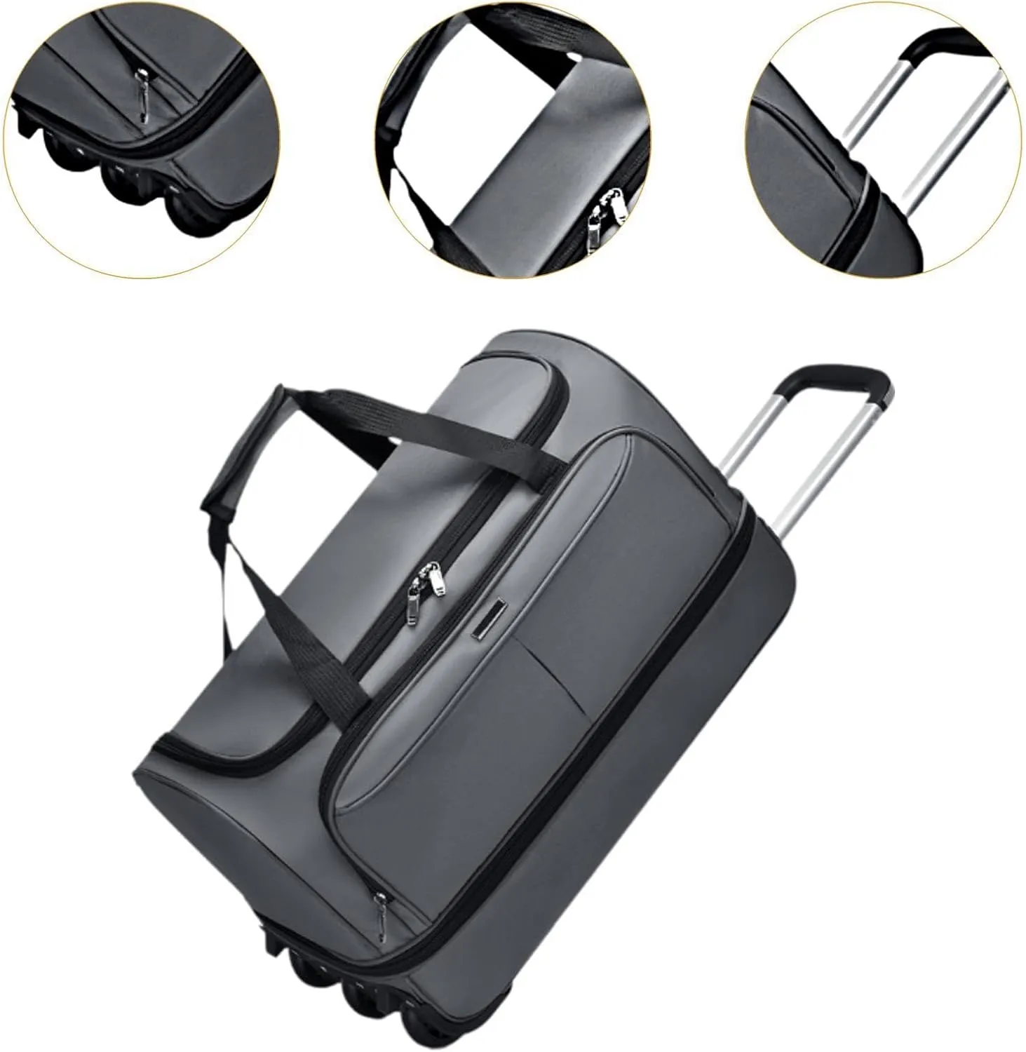 Wheeled Duffel Bag Suitcase Carrier Heavy Duty Rolling Garment Bag Trolley Bag for Picnic Traveling Outdoor Men Business Trip, gray, L