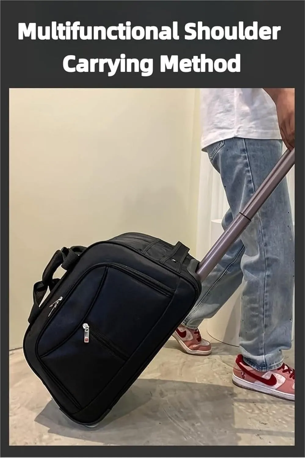 Wheeled Duffle Bag Foldable Bag Large Weekend Bag, Expandable Travel Duffel Bag,for Shopping Travel(Black,Small)