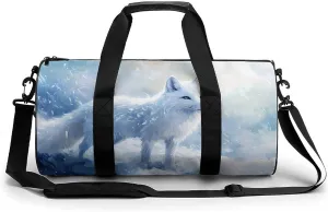White Fox Ice Snow Compact Gym Bag Travel Duffel Bags Lightweight Foldable Sports Tote Gymbag