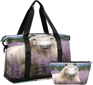 White Horse Duffel Bag Lightweight Carry On Gym Bags for Travel and Weekends, Versatile Overnight Bag with Shoe Compartment