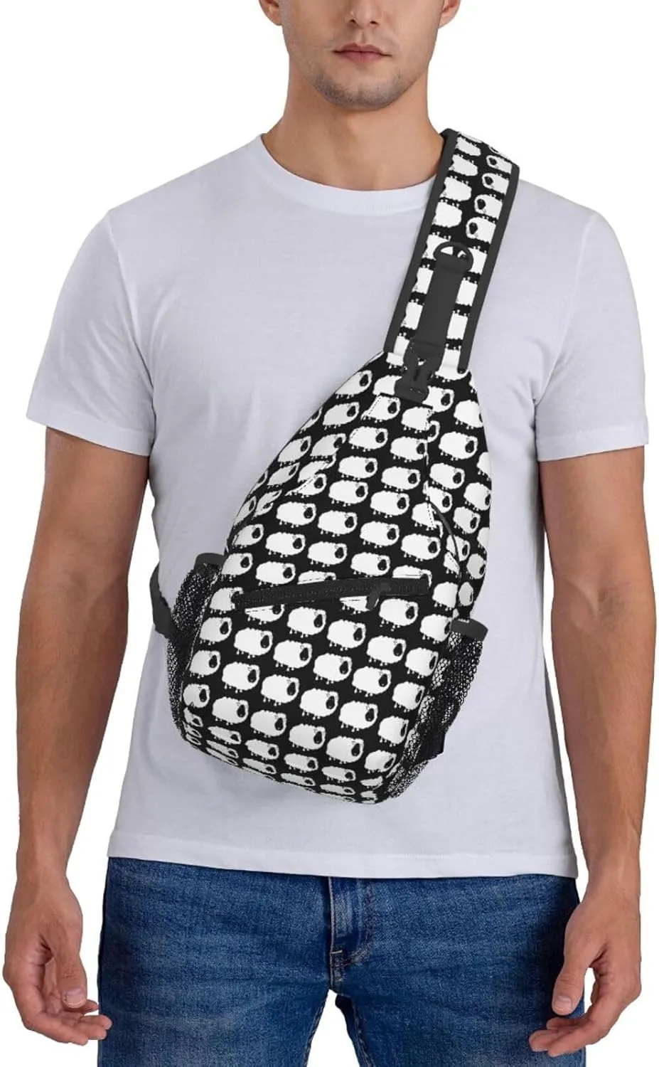 White Sheep In A Row Chest Sling Bag Crossbody Shoulder Backpack Bag Gym Cycling Daypack Travel Hiking Cross Bag