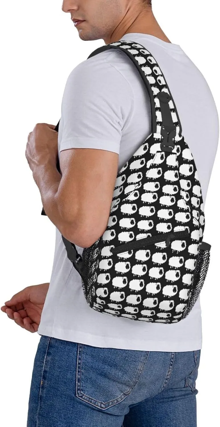 White Sheep In A Row Chest Sling Bag Crossbody Shoulder Backpack Bag Gym Cycling Daypack Travel Hiking Cross Bag