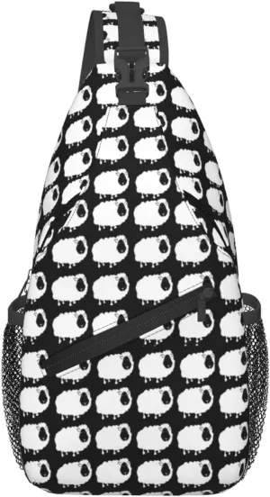 White Sheep In A Row Chest Sling Bag Crossbody Shoulder Backpack Bag Gym Cycling Daypack Travel Hiking Cross Bag