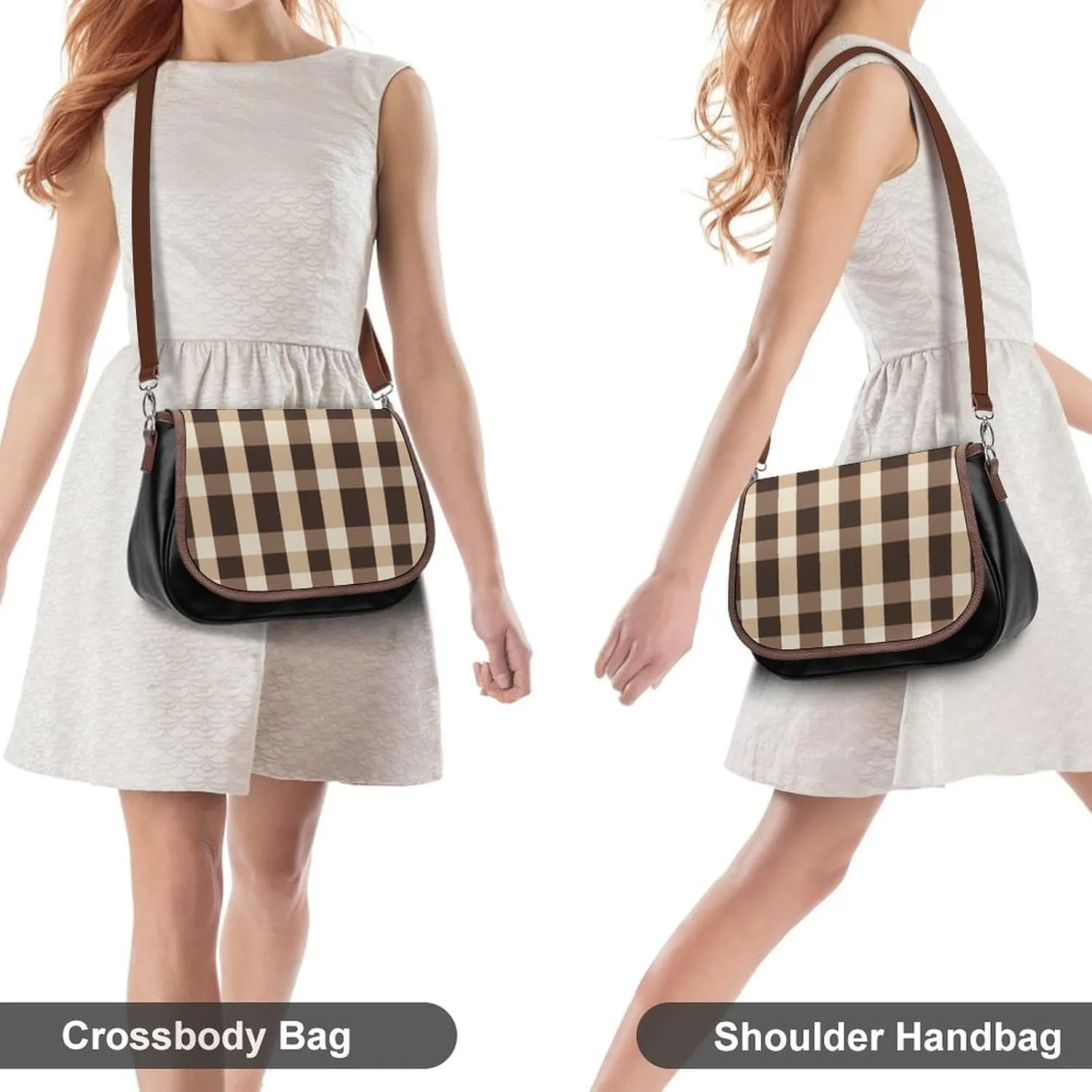 White Soft Pink Checked Pattern Crossbody Bag Leather Crossbody Bag