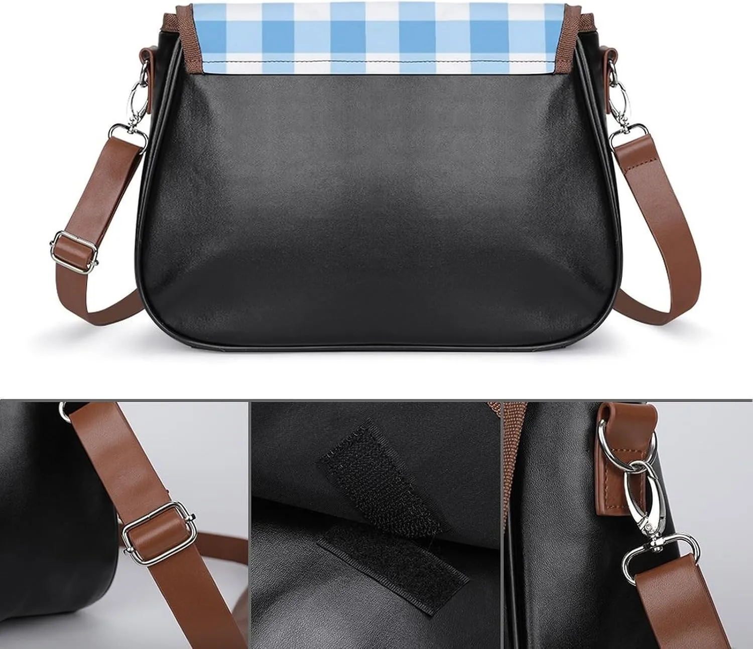 White Soft Pink Checked Pattern Crossbody Bag Leather Crossbody Bag