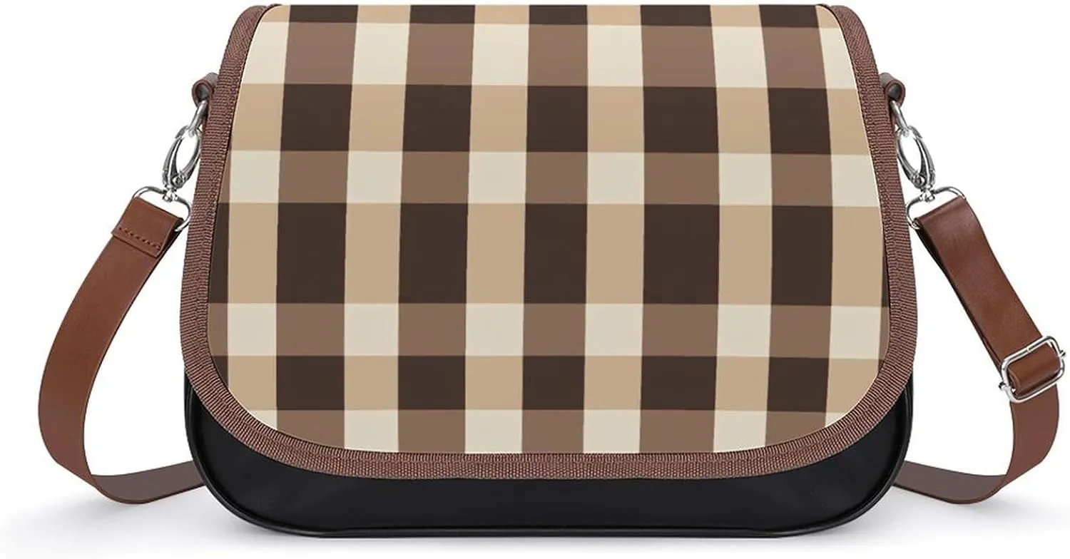White Soft Pink Checked Pattern Crossbody Bag Leather Crossbody Bag