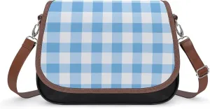 White Soft Pink Checked Pattern Crossbody Bag Leather Crossbody Bag