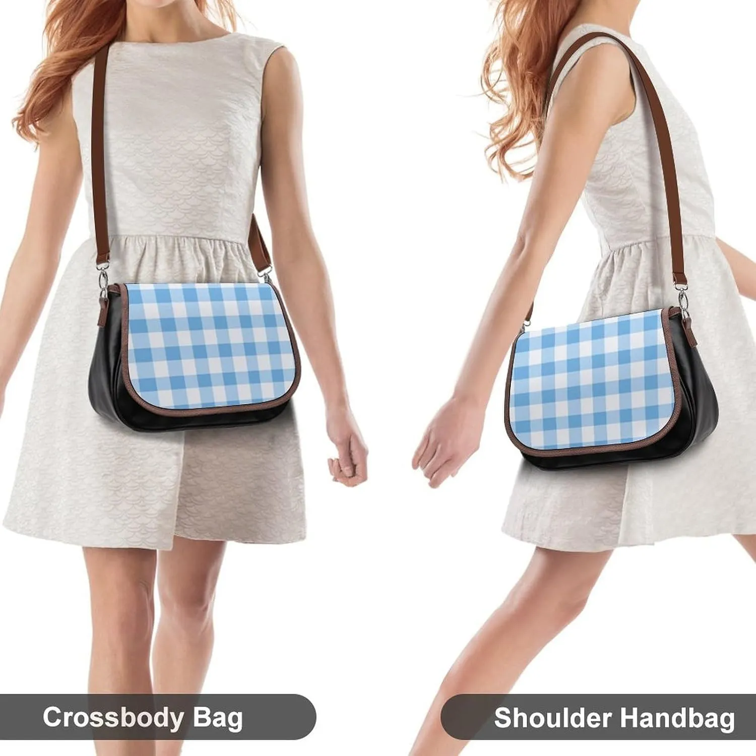 White Soft Pink Checked Pattern Crossbody Bag Leather Crossbody Bag