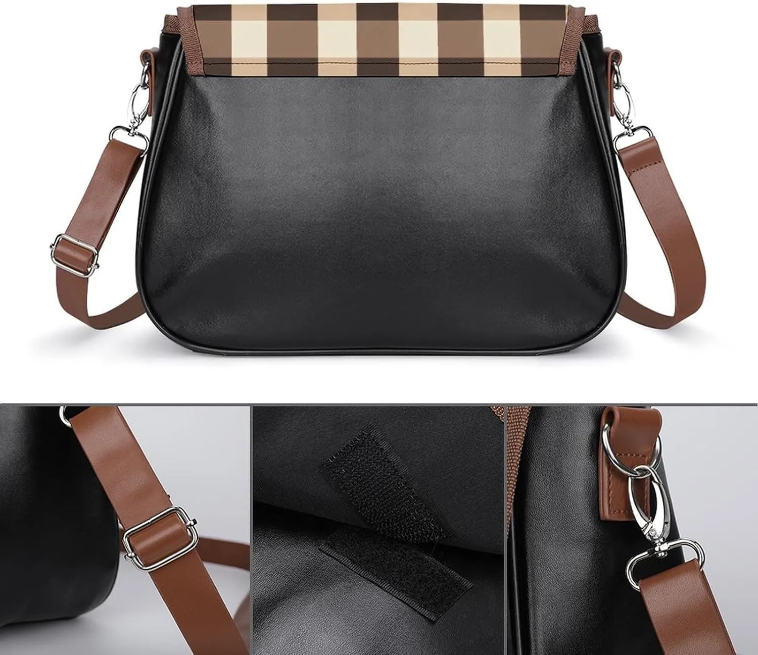 White Soft Pink Checked Pattern Crossbody Bag Leather Crossbody Bag