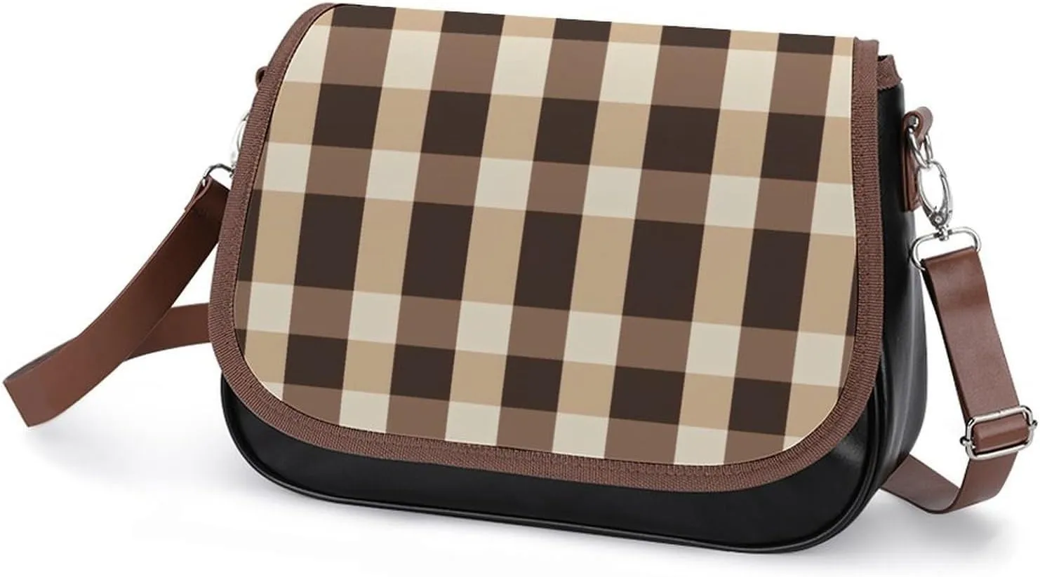 White Soft Pink Checked Pattern Crossbody Bag Leather Crossbody Bag