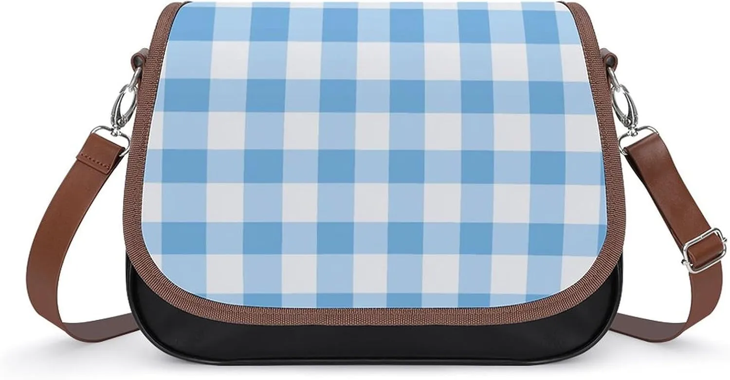 White Soft Pink Checked Pattern Crossbody Bag Leather Crossbody Bag